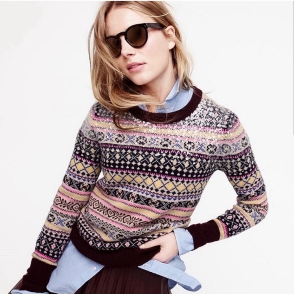 J Crew Sequin Fair Isle Sweater